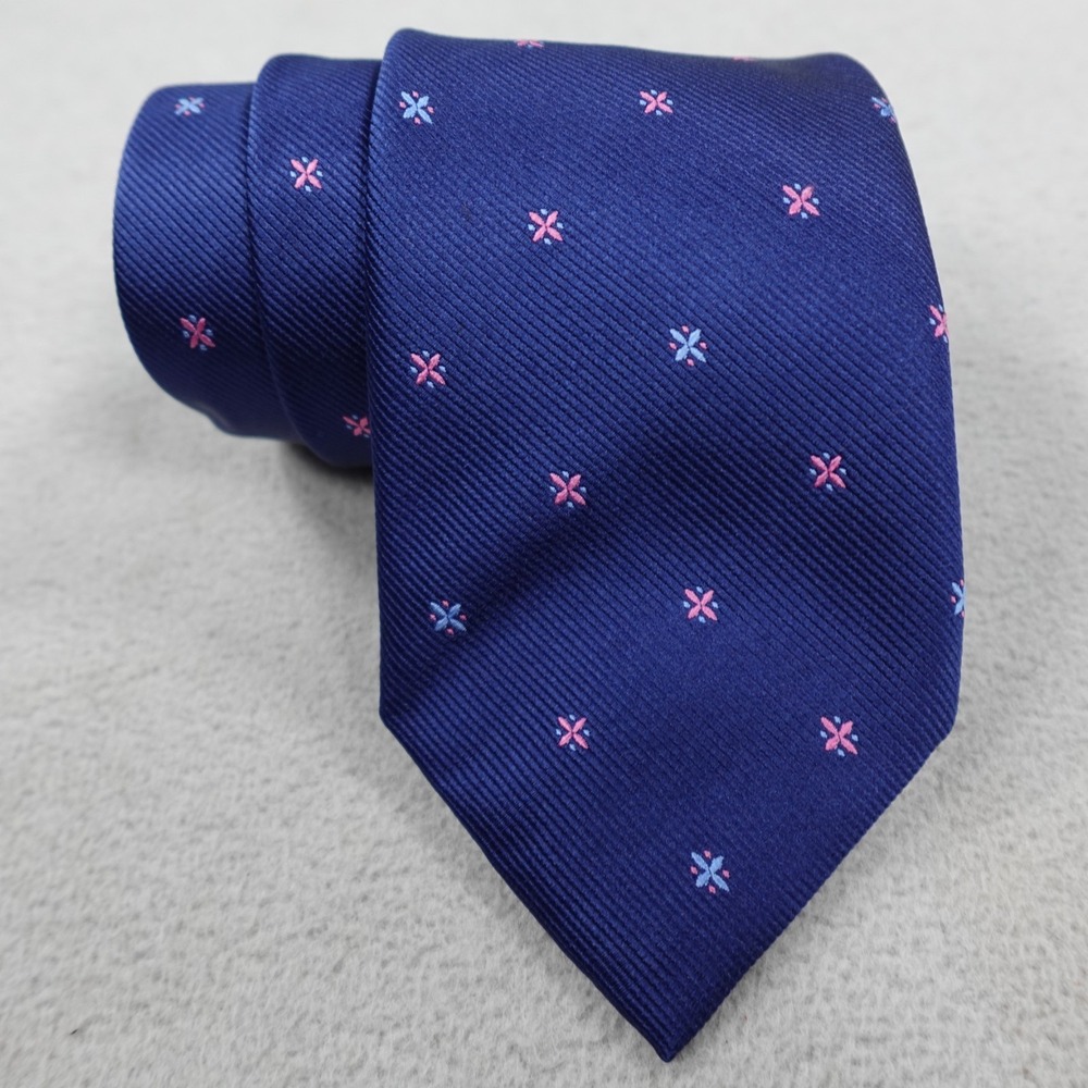 David Donahue Silk Tie Mens Blue Floral Geometric Necktie Designer USA